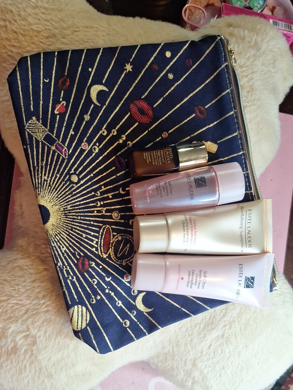 Estee Lauder Navy Gold Celestial Cosmetic Pouch SET OF 5